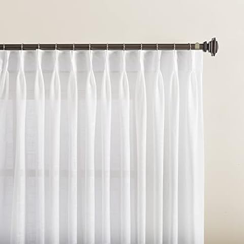 LANTIME Sheer White Curtains 96 inches Long, Double Pleat Window Curtains Panels Drapery, 52" W x 96" L, Set of 2 Cover