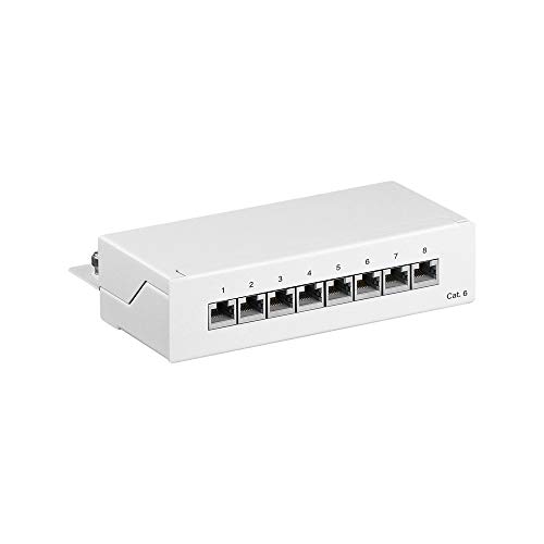 Patch panel Cat 6 mini Goobay de 8 puertos blanco ideal para organizar la red del hogar y teletrabajo