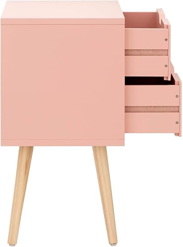 Image of VASIL MART Bedside Tables, Wooden Nightstands with Solid Wood Legs & 2 Drawers, End Tables Storage Units for Living Room /Bedroom,etc .(Pink)