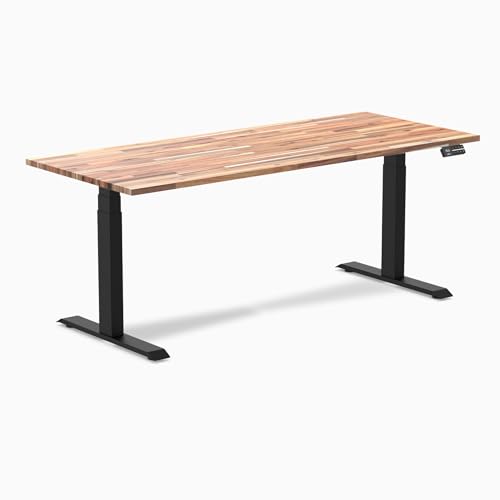 Image of Desky Electric Standing Desk, 80 x 30 inch Softwood Height Adjustable Sit Stand Desk, Dual Motor, Memory Presets, Ergonomic Workstation for Home Office - Acacia Wood Top
