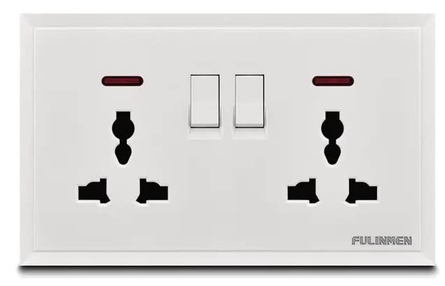Universal Electrical Flat Plate Double Switched Fast Charging Power Socket with Neon Lights 13 A (White)