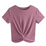 JINKESI Women's Summer Causal Short Sleeve Blouse Round Neck Crop Tops Twist Front Tee T-Shirt