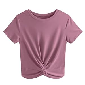 JINKESI Women’s Summer Causal Short Sleeve Blouse Round Neck Crop Tops Twist Front Tee T-Shirt