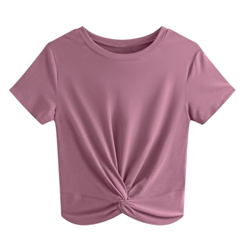 JINKESI Women’s Summer Causal Short Sleeve Blouse Round Neck Crop Tops Twist Front Tee T-Shirt