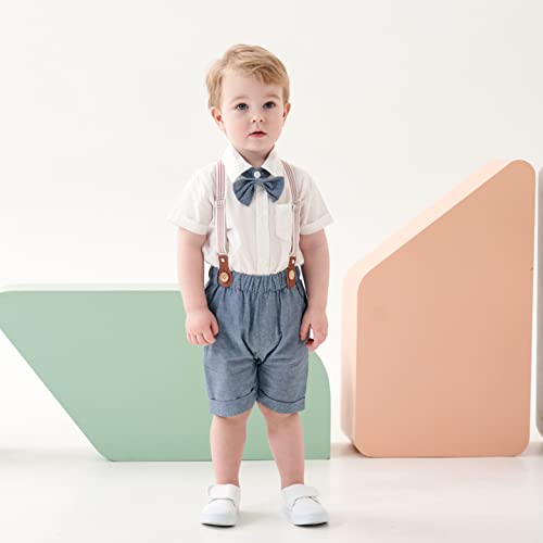 Image of Volunboy Baby Boy Formal Short Set Toddler Summer Gentleman Outfit Kid Short Sleeve Bowtie Shirt Suspender Shorts Suit