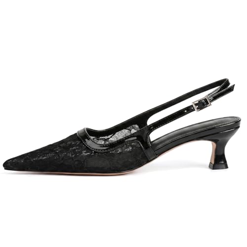 Image of KysBloes Pointed Toe Slingback Kitten Heels for Women Low Heel Pointed Toe Pumps Formal Dress Shoes Sling Back Heels