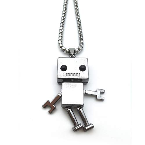 Tiny Cute Robot Necklace For Men, Movable Robot Pendant Necklace With 27.6” Chain, Punk Rock Robot Amulet Necklace, Hip Hop Necklace, Cool Jewelry Gift For Men Boys (Silver) #TOP17