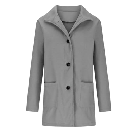 Generisch 2025 - Chaqueta de lana de invierno para mujer, de un solo color, con botones, cuello alto, gris, M - imagen 3