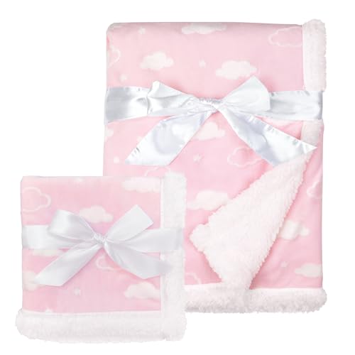 Image of American Baby Company Heavenly Soft Chenille Sherpa Blanket Set, 3D Pink Cloud, for Girls