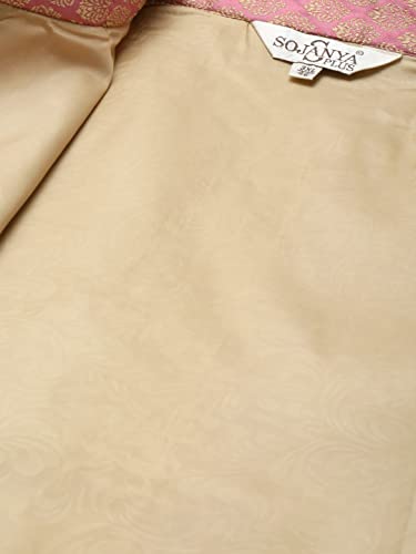Image of SOJANYA Men's Silk Blend Printed Kurta & Pant With Nehru Jacket