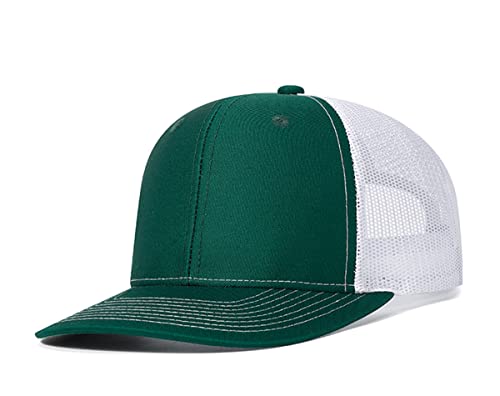Quanhaigou Trucker Hat - Mesh Snap Back - Unisex Adjustable Baseball Cap - Outdoor Hats for Men Women (Green White)