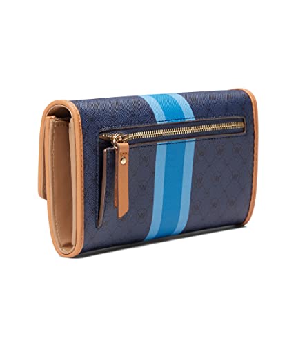 Anne Klein Ak Continental Wallet In Logo, Denim-Dk Denim/Saddle W/Cool Blue-Blue Surf Stripe #TOP1