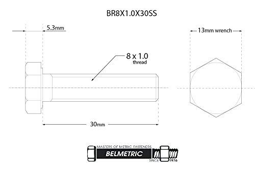 Image of (5pcs) BelMetric M8X1.0X30 A2-70 Stainlesss Steel Metric Fine Threaded Hex Tap Bolts DIN 961 for Automobiles, Motorcycles and Watercraft BR8X1.0X30SS