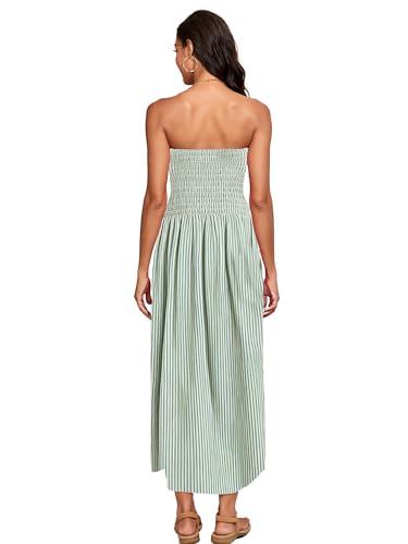 Image of Capuffy Women Strapless Boho Maxi Dress Sleeveless Tube A Line Summer Sundress with Pockets Flowy Swing Beach Dress 33