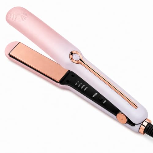 Plancha 2 en 1 para cabello rosa con placas cerámicas 1 pulg miniatura 1