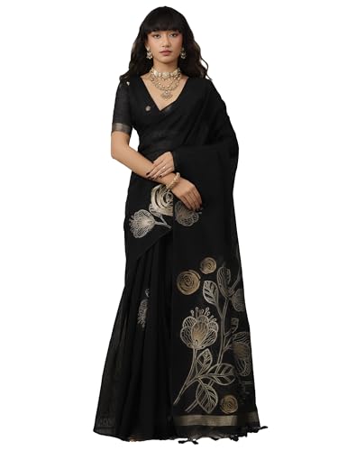 Image of AKHILAM Women's Kanjivaram Pure Silk Floral Printed Saree With Unstitched Blouse Piece