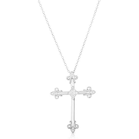 Femme Luxe 0.10 carat Diamond Celtic Cross religious Pendant In Sterling Silver Silver, for Women and Men, 18inch Cable Chain, Hypoallergenic, Gift Ready Jewelry Cover