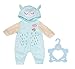 Zapf Creation 706725 Baby Annabell Kuschelanzug Eule 43cm - kuschliger Einteiler im Eulen Design in blau gelb für Puppen, Kapuze mit Öhrchen, Klettverschluss und Herz-Anhänger.