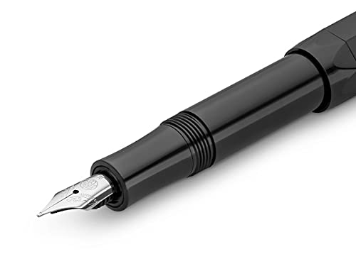 Image of Kaweco Skyline Sport Medium Nib Fountain Pen - Black, 23K Gold-Plated Steel Nib with Iridium Tip, 13 cm Compact Size, Ink Cartridge Compatible