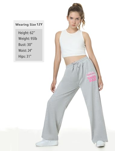 Image of EXARUS 3 Pack Girls Sweatpants Joggers Teen Sweat Pants Wide Leg | Tween Baggy Casual Preppy Pockets High Rise Elastic Waist School Sports Trendy Clothes Kids Youth Junior 6-14Y