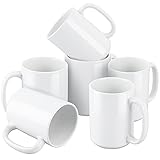 Set of 6 White Mugs 15oz Porcelain Espresso Cups, Sublimation Mugs Blank, DIY Coated Ceramic Mugs...