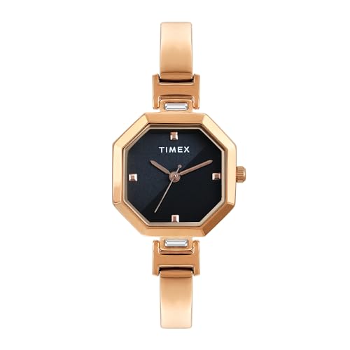 Image of TIMEX Analog Watch for Women with Black Octagonal Dial & Rose Gold Brass Bracelet Band Water Resistant Women's Wrist Watches - TWEL195SMU04