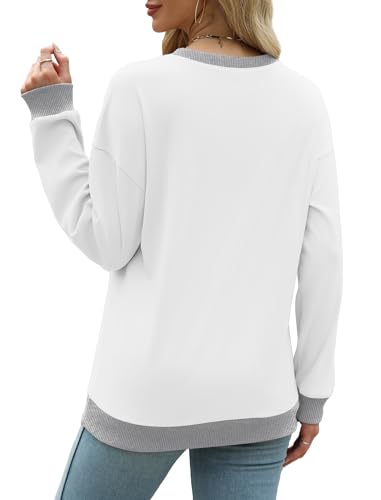 Image of Saloogoe Sweatshirts for Women Crewneck Long Sleeve Loose Fit Tops Color Block Ribbed Trim Fashion 2025