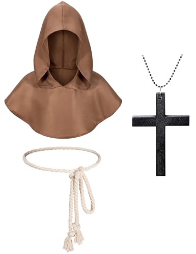 Disfraz completo infantil de monje medieval con capa y capucha miniatura 5