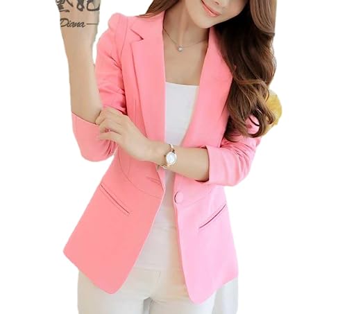 Blazer Feminino Aberto Frontal Slim Fit Escritório Negócios Manga Longa (rosas,P)