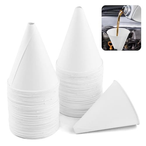 100 Pcs Disposable Paper Engine Oil Funnels, 6oz Disposable Engine Oil Funnels Paper Funnel, No Spill Funnel for Automotive Motor Use, Windshield Washer Fluid, Water, Gas