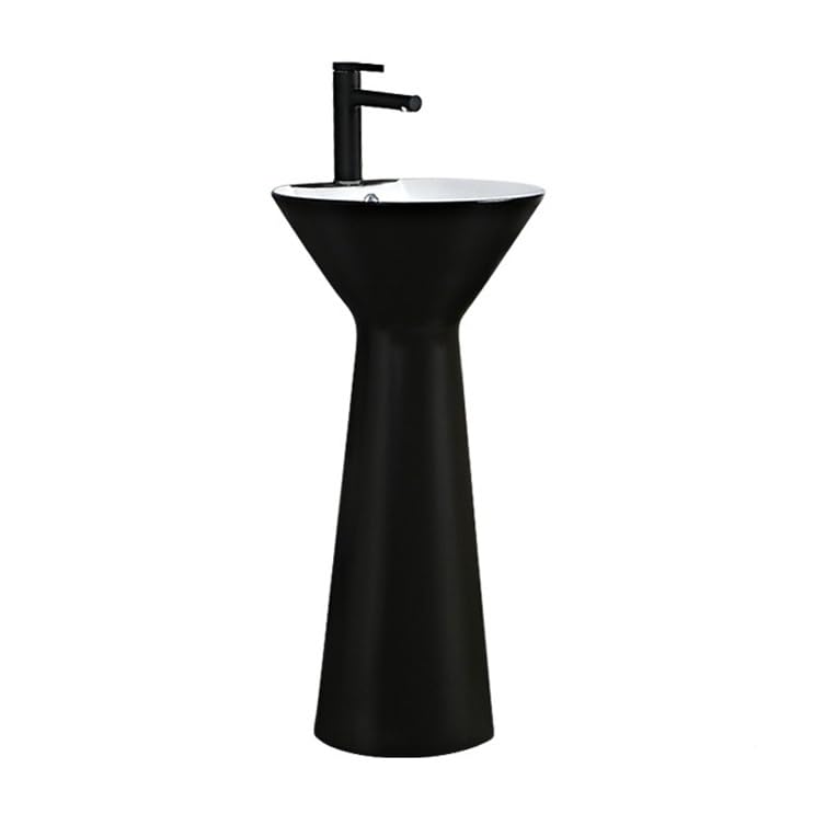 Lavabo Fregadero De Pie Fregadero de pedestal minimalista moderno, lavabo de columna de cerámica mate, lavabo de tocador de pie de piso de baño de una pieza con kit de drenaje y grifo Fregadero indepe