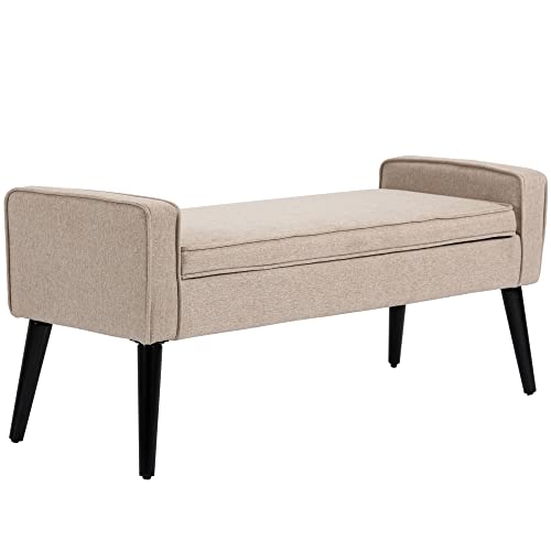 HOMCOM Banc Banquette Coffre 2 en 1 en Tissu Aspect Lin avec Pieds effilés en Bois - 120 x 45 x 54 cm - Beige