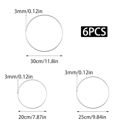 Image of Pocoxll 6 Pcs Dream Catcher Rings, Silver Metal Floral Hoops, Metal Rings for Crafts, 3 Sizes(8 /10 /12 Inch)