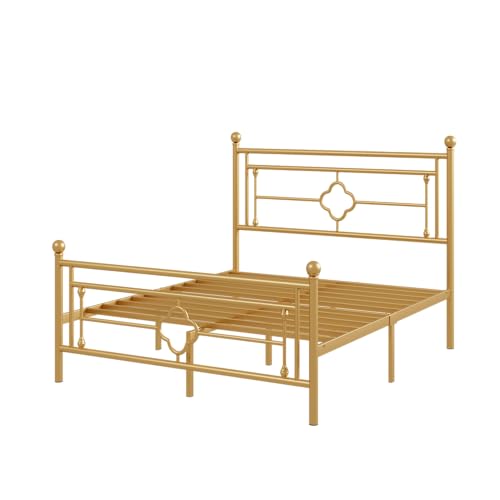 Allewie LFHHH007 Full Size Metal Platform Bed Frame With Victorian Vintage Headboard And Footboard/Mattress Foundation/Under Bed Storage/No Box Spring Needed/Noise-Free/Easy Assembly, Gold thumb #7