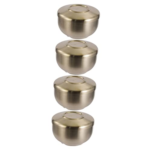 Stobaza 4Pcs Soup Bowls With Lids Daily Use Soup Bowl Household Bowl Soup Serving Bowl Double-Layer Rice Bowls Stainless Steel Soup Bowl Golden Rice Bowls Golden Metal Bowl Stainless Steel #TOP22