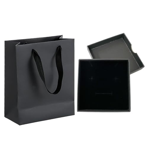 1 kleine Geschenkbox mit Deckel + 1 vertikale Handtasche, Geschenkverpackung, Schmuck-Geschenkbox, Mini-Geschenktüte, geeignet zum Aufbewahren von Schmuck oder zum Verschenken von Geschenken (schwarz)