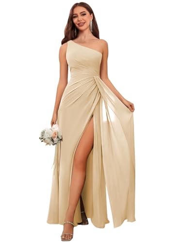 One Shoulder Bridesmaid Dresses for Women Pleated Chiffon Long Evening Formal Gown