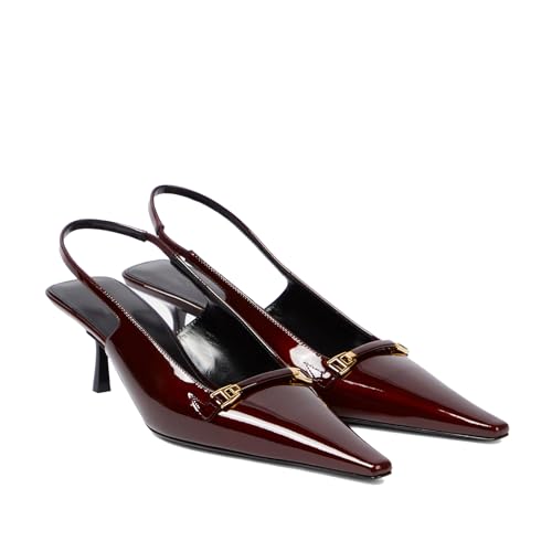 THESHY Women's Slingback Kitten Heels Pointed Toe Stiletto High Heels Patent Leather Pumps Backless Slip-on Dress Pumps for Women