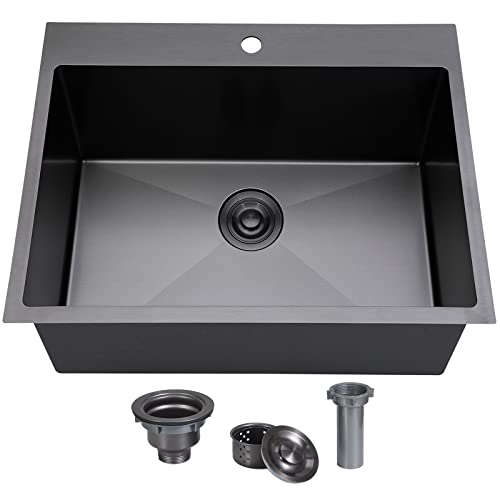 Comparison: Best Drop In Sink For Laminate Countertops 4 SHACO 25x22 Inch Black Drop In Kitchen Sink, 25 Inch Gunmetal Black RV Laundry Utility Sink, Top Mount 16 Gauge Stainless Steel Single Bowl Deep Small Kitchen Sink