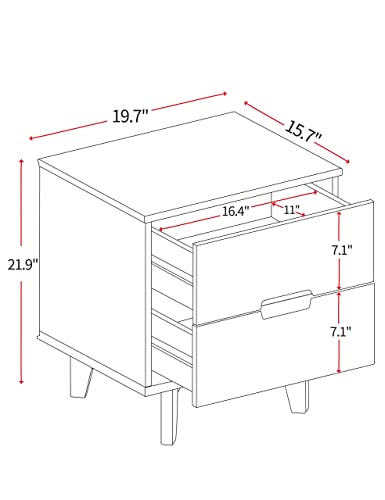 Mid Century Modern Grooved Handle Wood Nightstands Side Table Bedroom Storage Drawer And Shelf Bedside End Table, 2 Drawer (Caramel) #TOP6