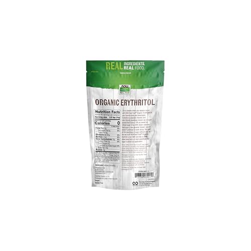 NOW Foods, Organic Erythritol, Pleasant Sweetner for Reduced-Calorie and Sugar-Free Recipes, Zero-Calorie, Low Glycemic Impact, 1-Pound (Packaging May Vary)