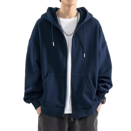 ZEMALON Men Sweatshirt Men Youth Classic All-Match Hoodies Men Casual Fashion Sport Hooded Sweatshirt Men Slim Fit Comfortable Trend Long Sleeve Sweatshirt E-Dark Blue XL
