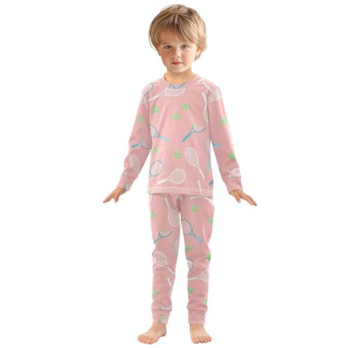 Pajama Sets Long Sleeve Tennis Rackets and Balls Soft Comfy Sleepwear 2 Piece PJS 3-8T2