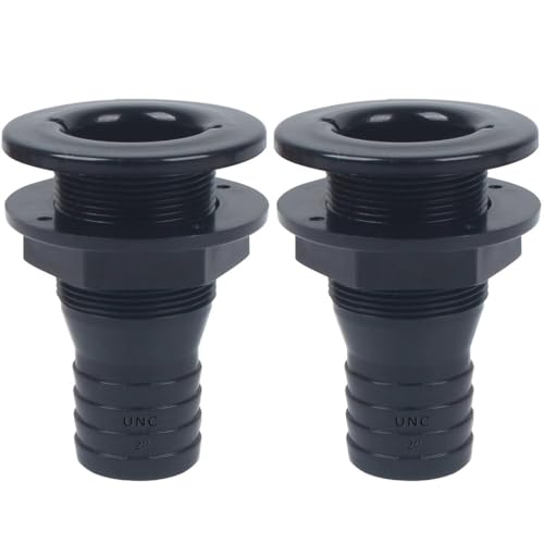 ORLANG 2in Thru Hull Fittings for Boats, ABS Plastic Through Hull Fitting, Thru-Hull Connector Fitting, Boat Plumbing Fittings Accessory, Thru Drain Connector for Boats, Yachts, Marine (Black/2Pack)