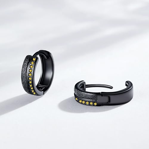 Black Hoop Earrings for Men Women 925 Sterling Silver 15mm Huggie Earrings Birthday Gifts for Dad Husband2