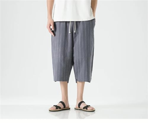 Rfmfkkg Men’S Striped Harem Pants Cotton Linen Jogging Wide Leg Pants Calf-Length Casual Trousers2