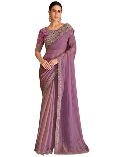 Image of AKHILAM Women's Satin Sequence Embroidery Saree With Unstitched Blouse Piece(SNDLWOD1601 TFH Parent)