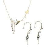 Lily of the Valley Necklace and Ear Cuffs Green Paint Leaves and Freshwater Pearl Necklace Gift for