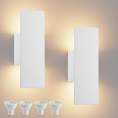 Image of Tipace Hardwired White Wall Sconces,3000K Modern Wall Lights Led Indoor Wall Wall Mount Light for Bedroom,Living Room, Hallway,GU10 Bulbs Included,2 Pack