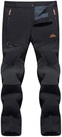 TACVASEN Snow Pants Men Water Resistant Mens Snowboard Pants Windproof Fleece Lined Insulated Hiking Softshell Ski Warm Winter Working Black 30